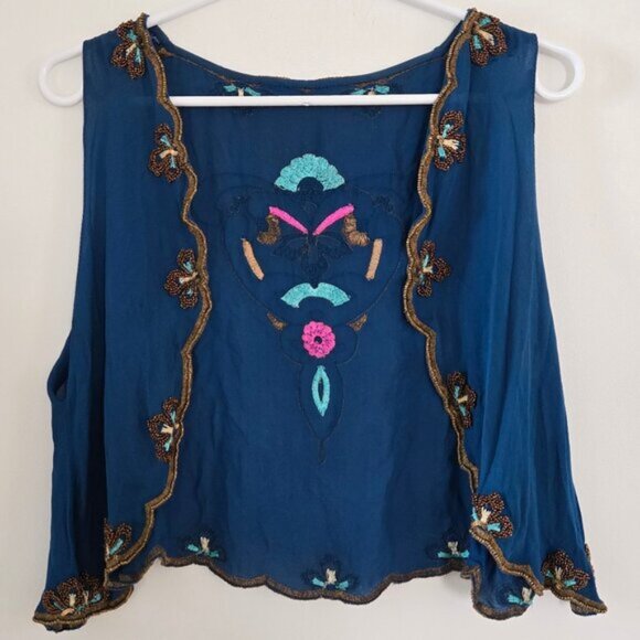 Matthew Williamson Vintage Designer Blue Shurg Vest Beaded Top‎ Medium b135 - Picture 2 of 6